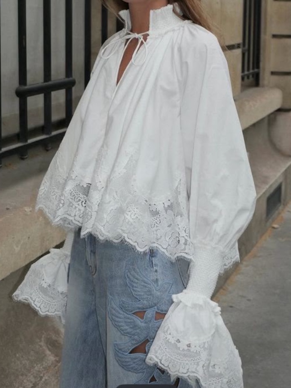 100% Cotton Ivory Crochet Lace Peasant Blouse - Elegant Boho Top